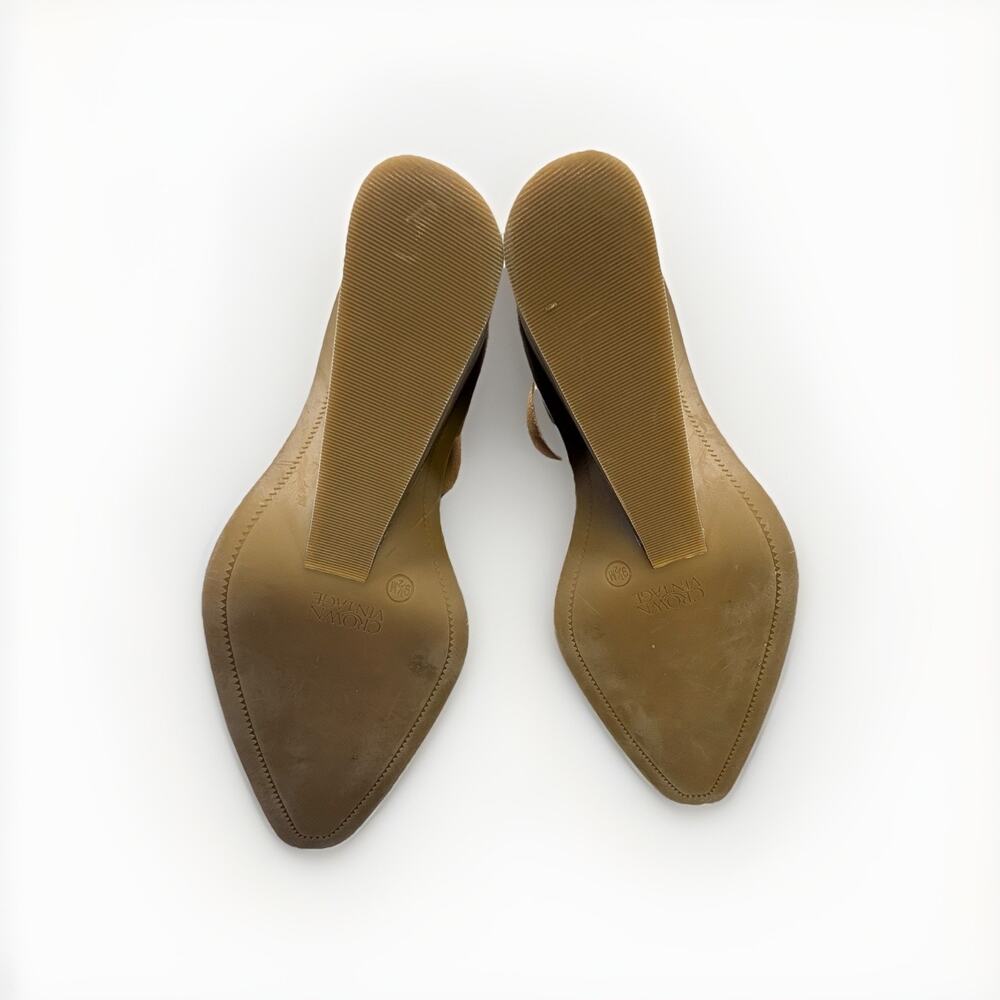 Crown Vintage Women’s Doriss Suede Wedge Pumps Tan Ankle Strap Heels Size 9.5 - Picture 3 of 7